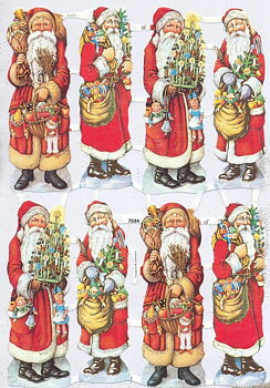 Gammaldags bokmärken - Jultomte med julgran och julklappar, mellanstor