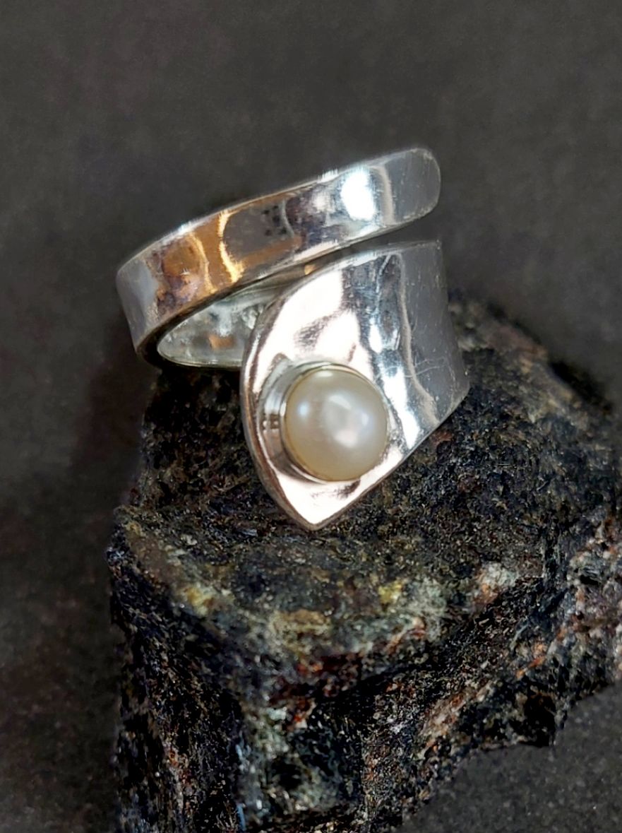 Ställbara Silverringar Bred modell med Sötvattenpärla Cabochon - 2