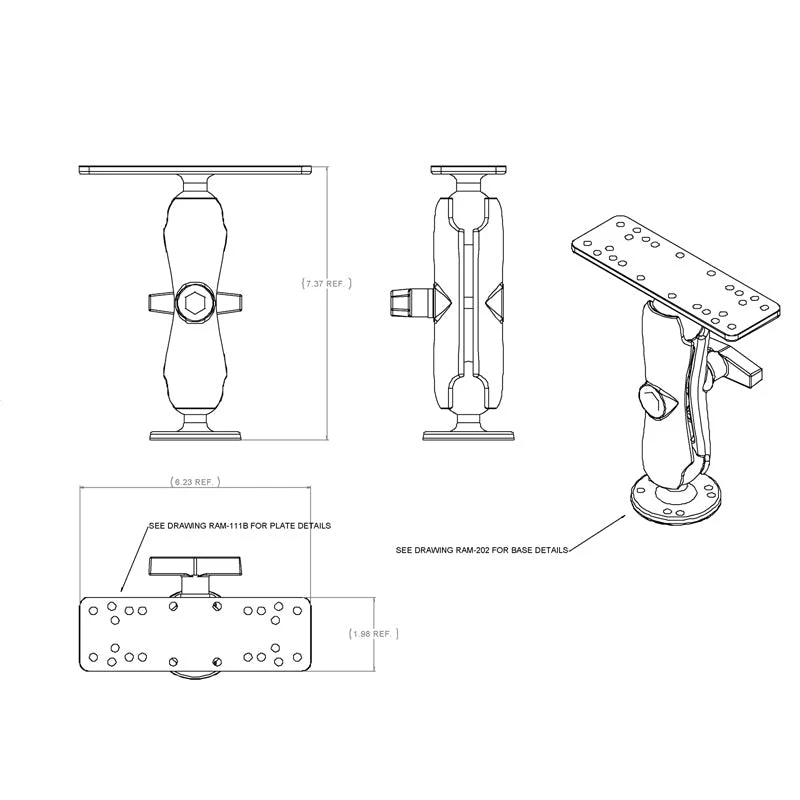 RAM-111U RAM Base ball, arm and mounting plate. Ideal for mounting sonar - 6
