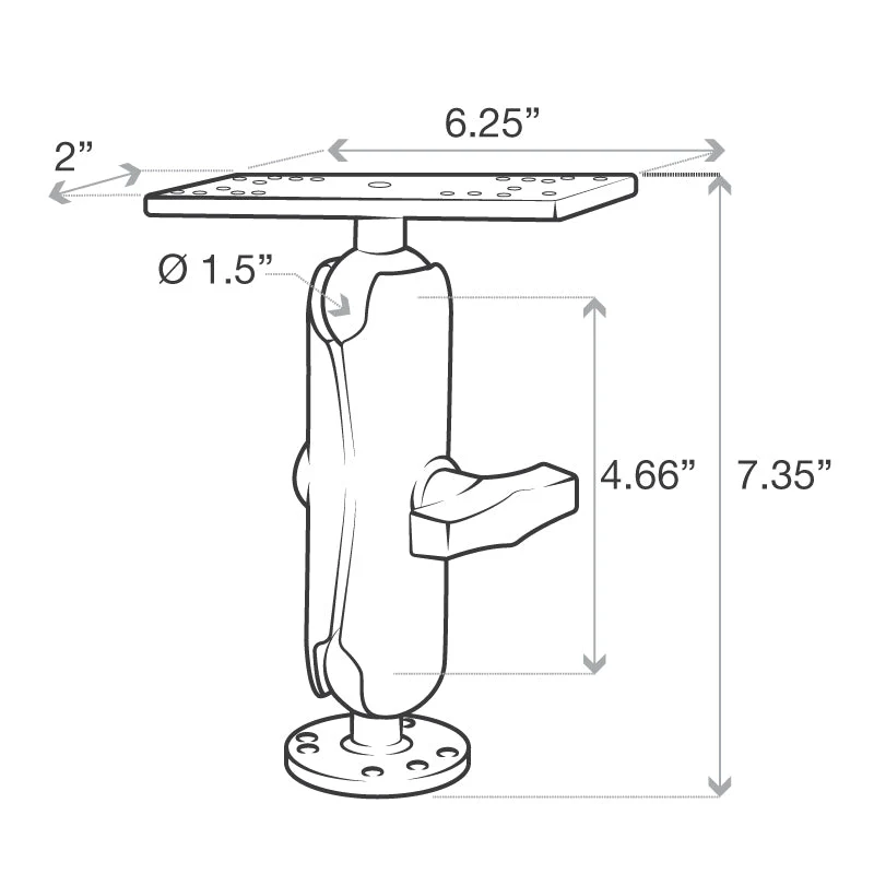 RAM-111U RAM Base ball, arm and mounting plate. Ideal for mounting sonar