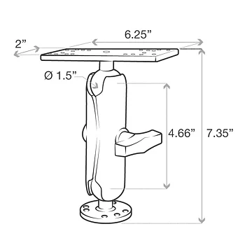 RAM-111U RAM Base ball, arm and mounting plate. Ideal for mounting sonar
