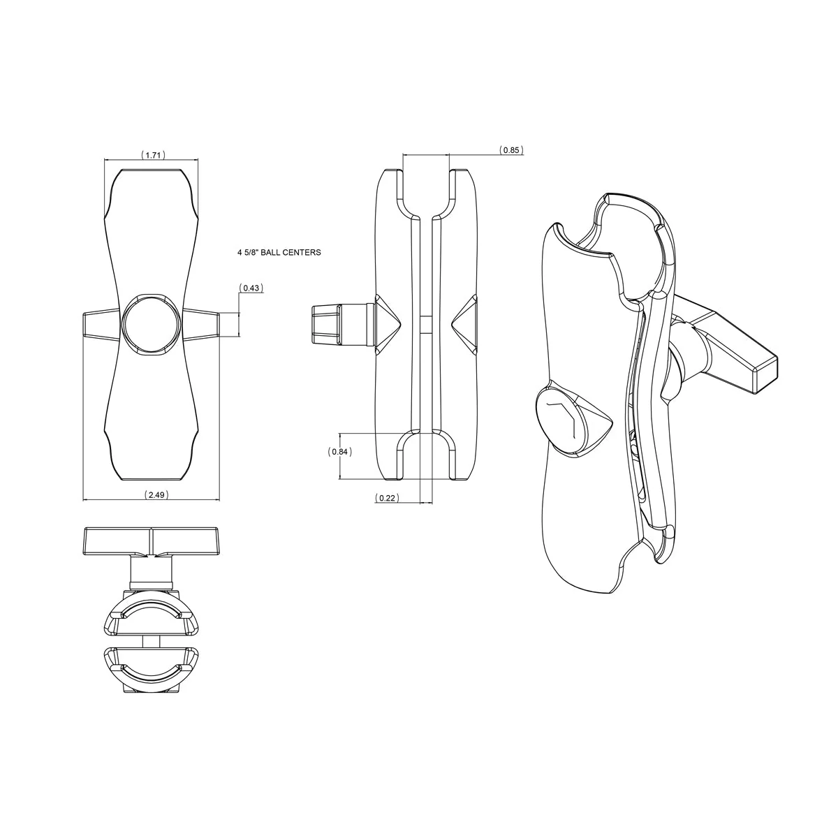 RAM DOUBLE BALL SOCKET ARM ASSEMBL - 6