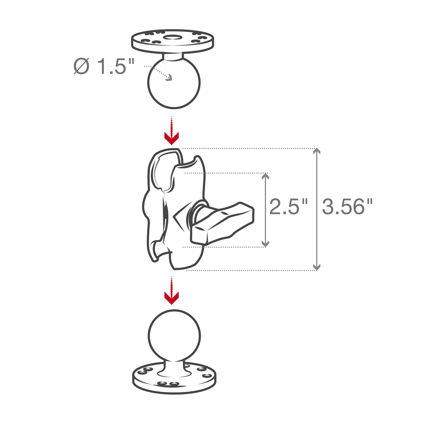 RAM Double Ball Socket Arm - Short Arm (C-Ball) - 3