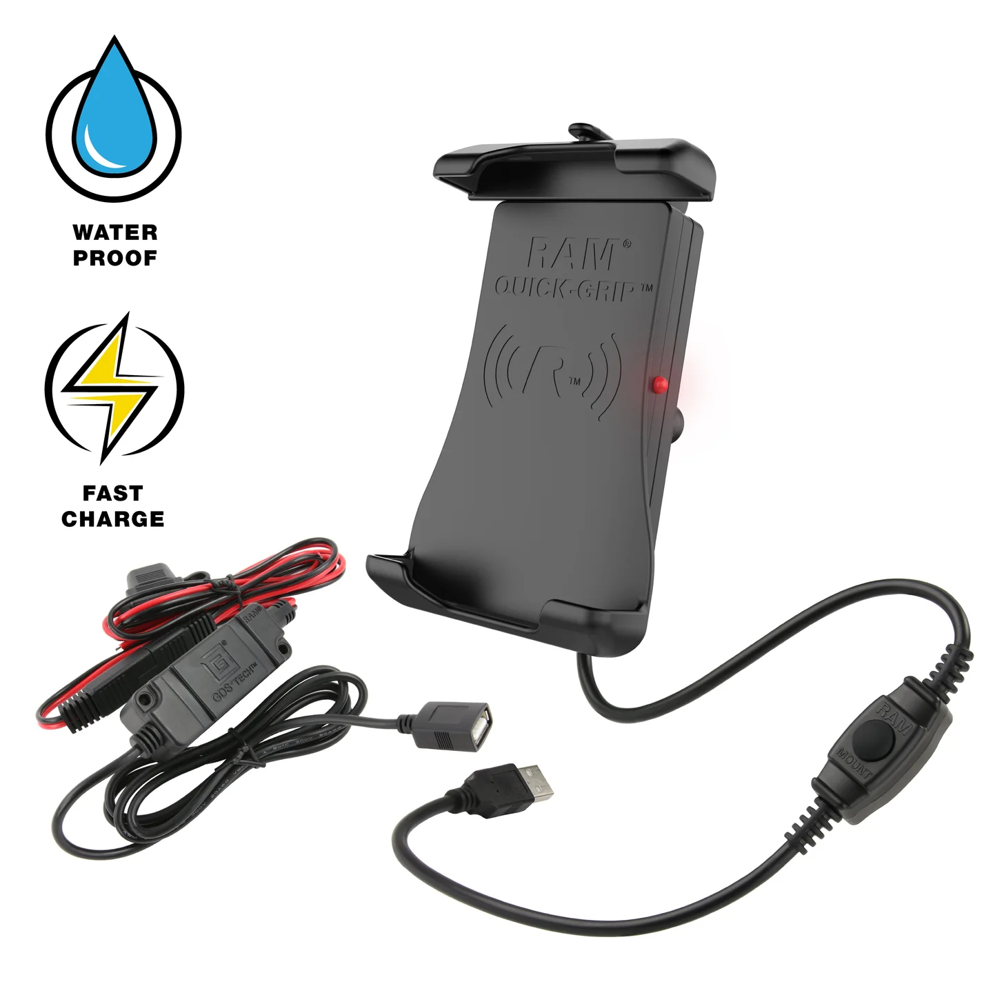 RAM QUICK-GRIP holder with wireless charging. B-ball and cables for connection to motorcycle. - 4