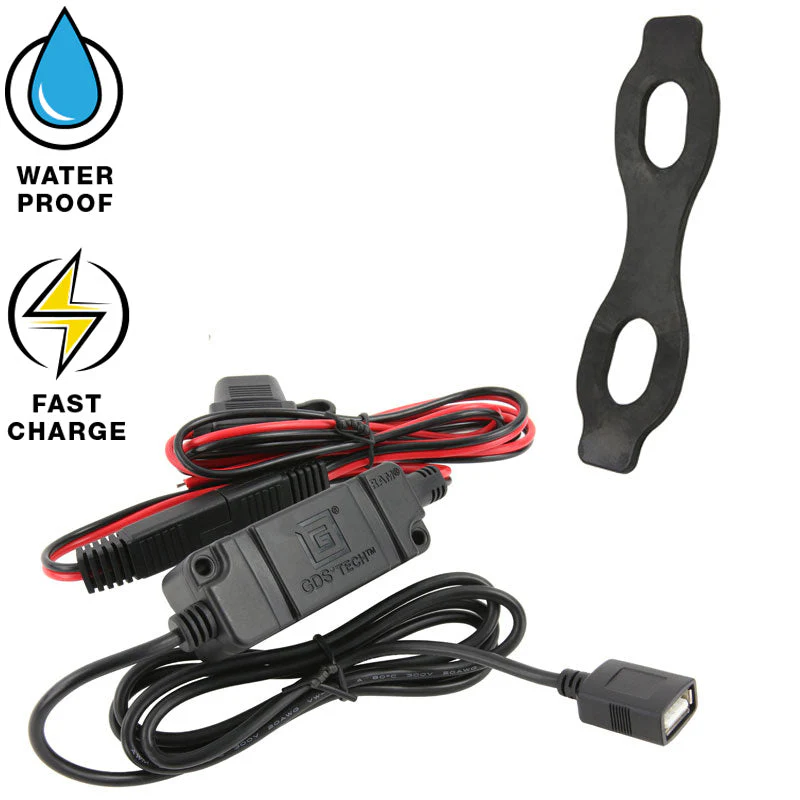 RAM QUICK-GRIP holder with wireless charging. B-ball and cables for connection to motorcycle. - 5