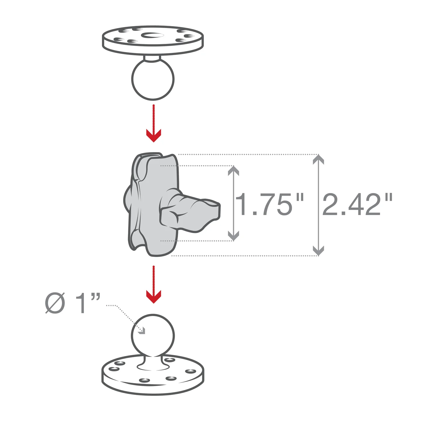 RAM Double Socket Arm B BALL A LENGTH - 4