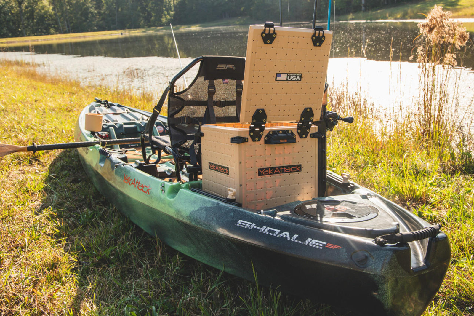 Yakattack BlackPak Pro, 13x13x13, Desert Sand, Includes lid and 3 rod holders - 5