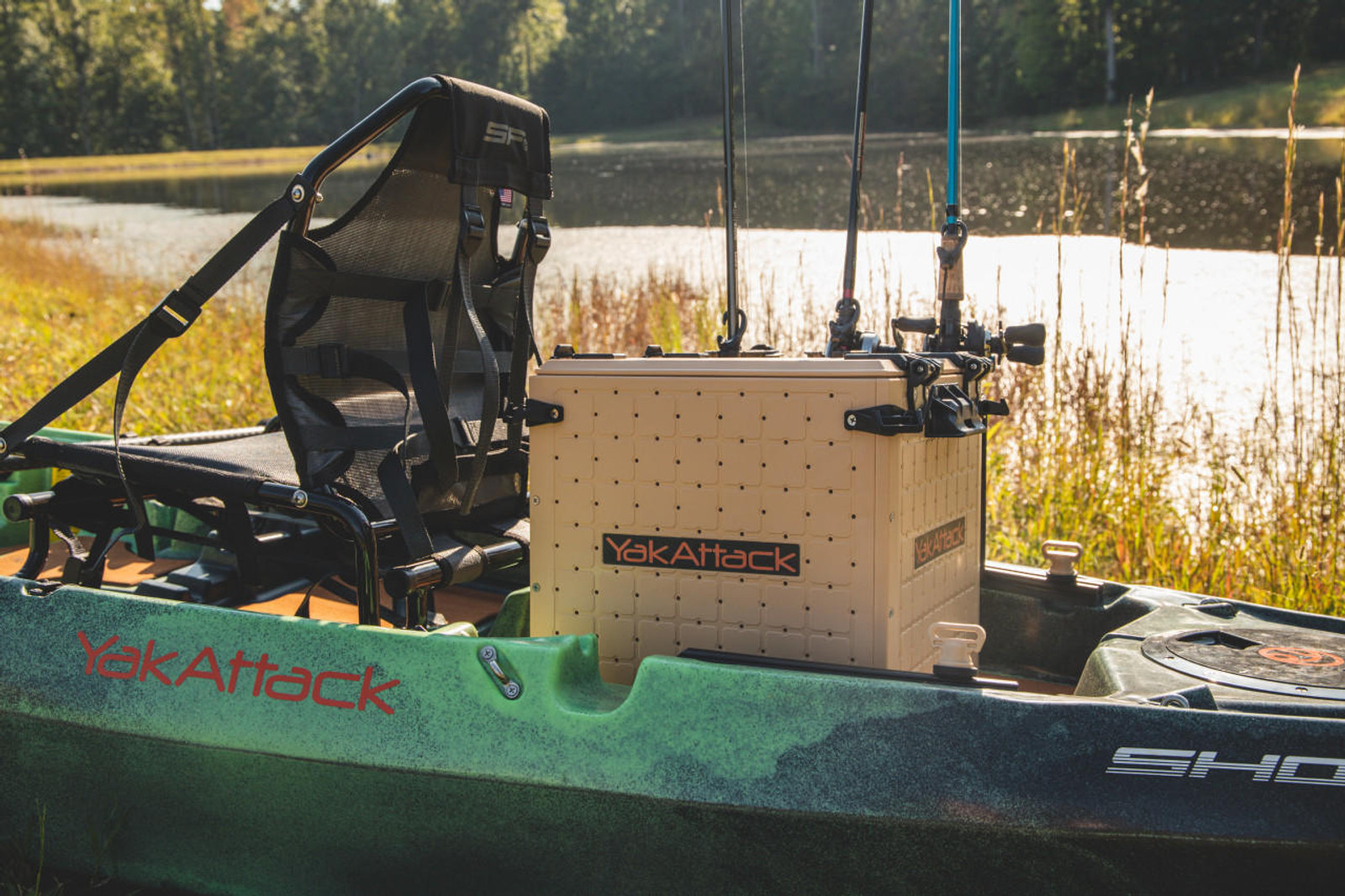 Yakattack BlackPak Pro, 13x13x13, Desert Sand, Includes lid and 3 rod holders - 4