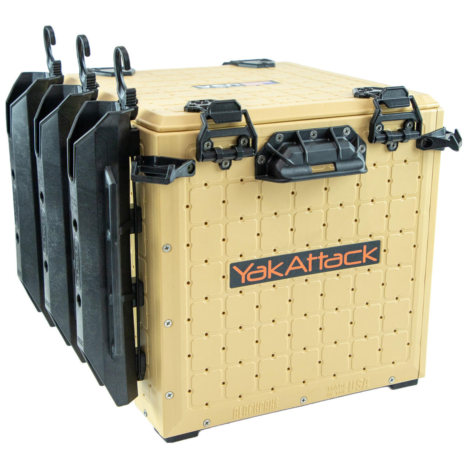 Yakattack BlackPak Pro, 13x13x13, Desert Sand, Includes lid and 3 rod holders - 7