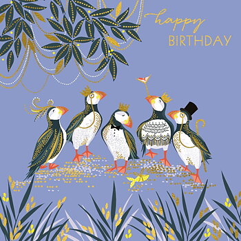Sara Miller : Puffins in Crowns  - Kort med kuvert
