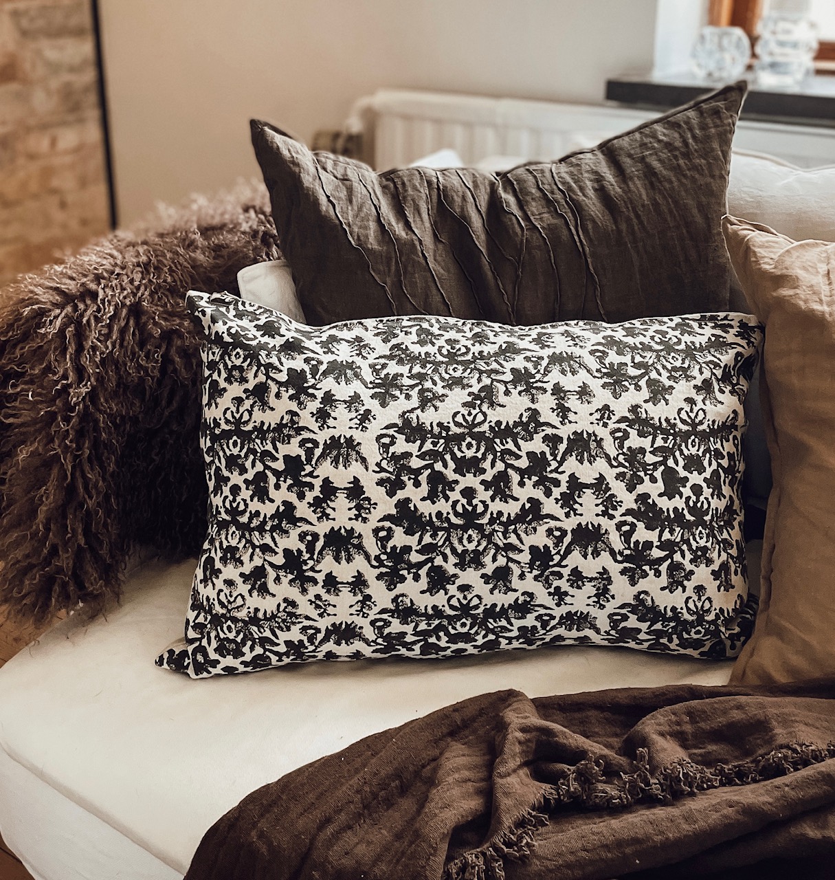 Kuddfodral Alma Linne/Bomull  40 x 60 cm Mörkbrun/Beige