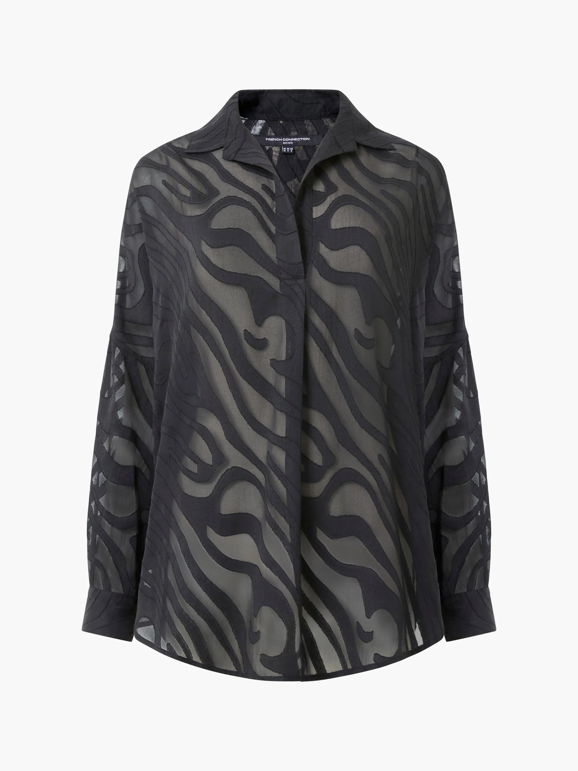 Zebra Devore Popover Shirt - Black - French Connection - 3