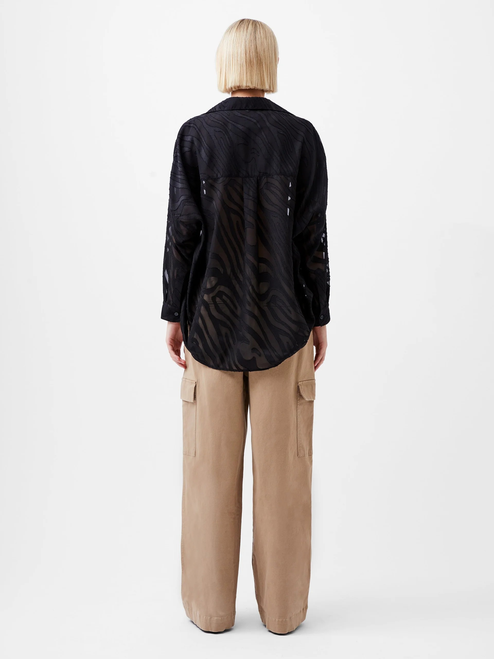 Zebra Devore Popover Shirt - Black - French Connection - 4