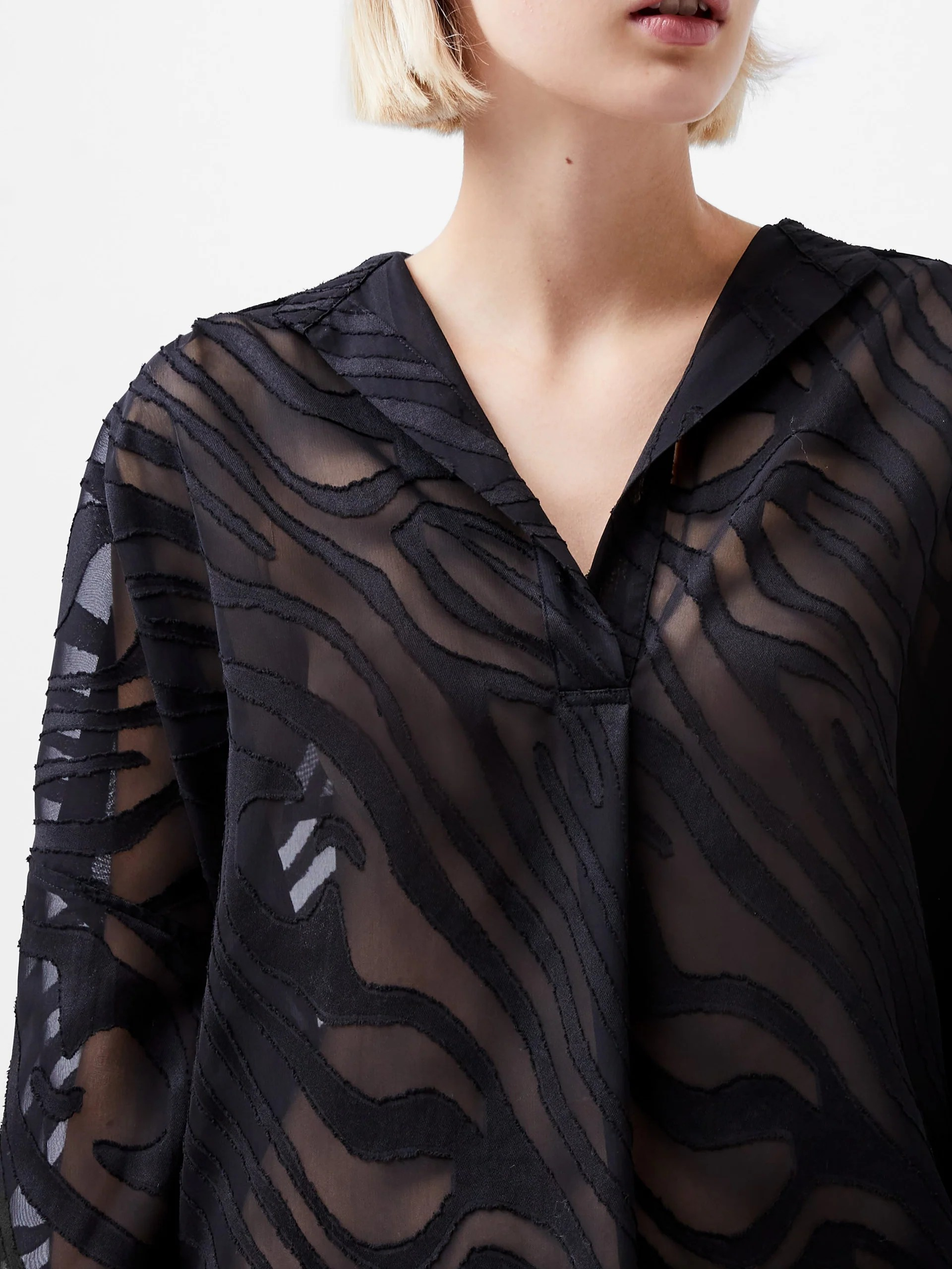 Zebra Devore Popover Shirt - Black - French Connection - 5