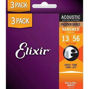 Elixir Acoustic Nanoweb Phosphor Bronze 013-056 Limited-Time Offer (3-Pack)