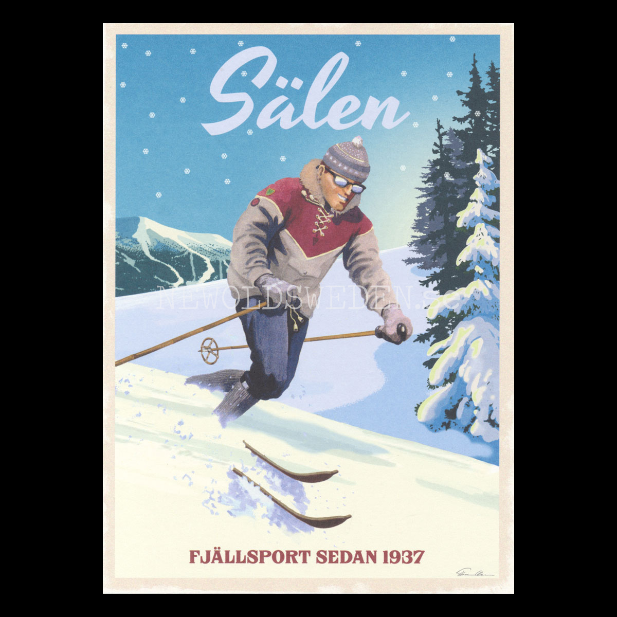 SÄLEN 1937 VINTERSPORT - Vykort 13 x 18 cm - ThomasO - 550