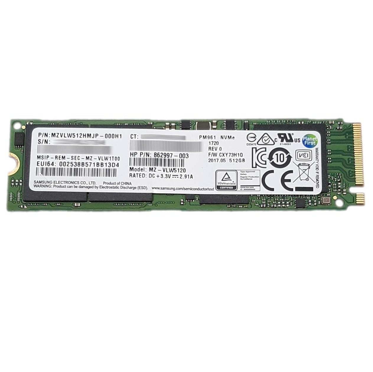 Begagnad 512GB Samsung PM961 SSD M2 2280 NVMe PCIe Gen3 x4 MZVLW512HMJP