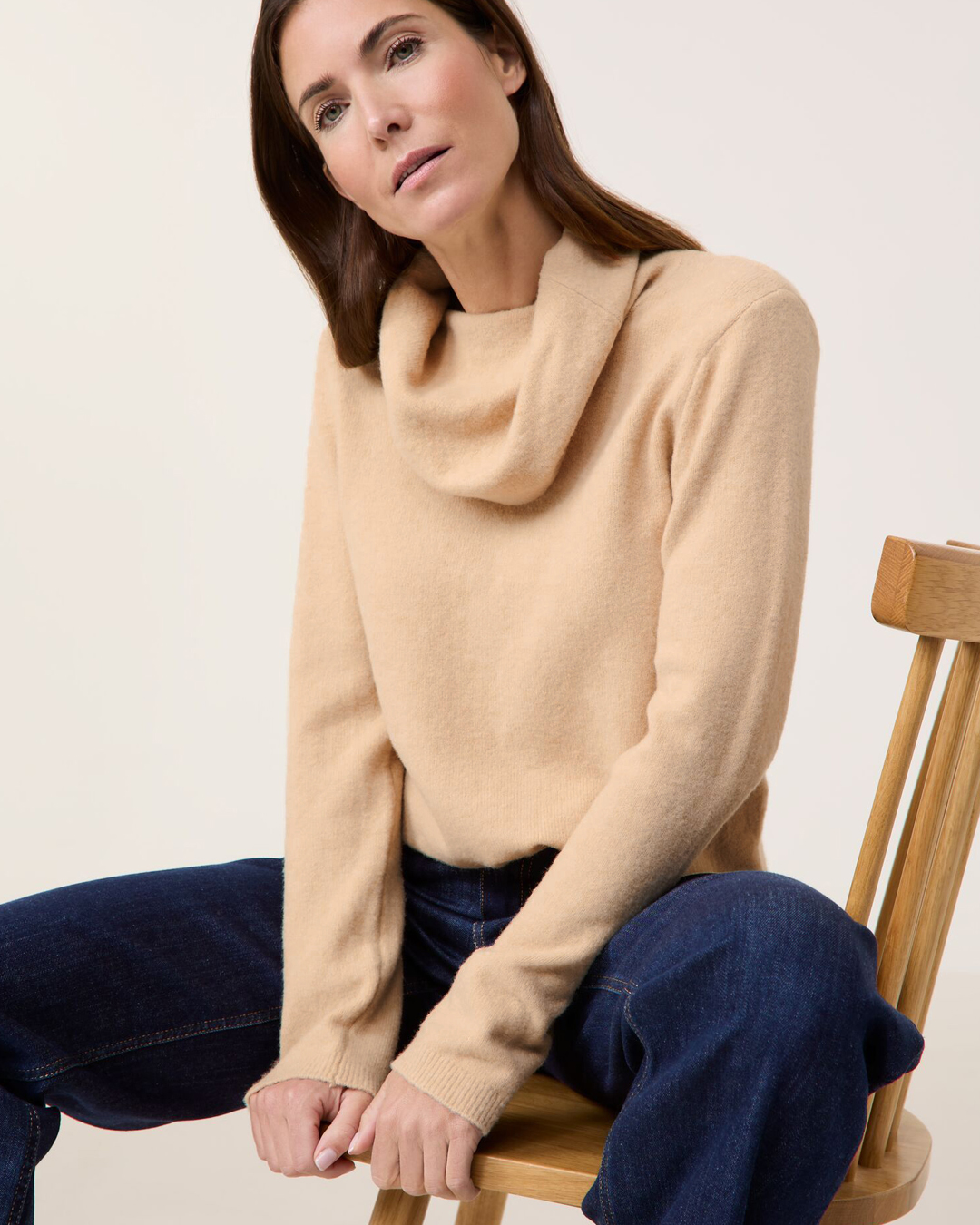 Polojumper med stor krage beige - 4