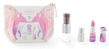 Pink dekoreret toilettaske med make-up og glimmer til børn