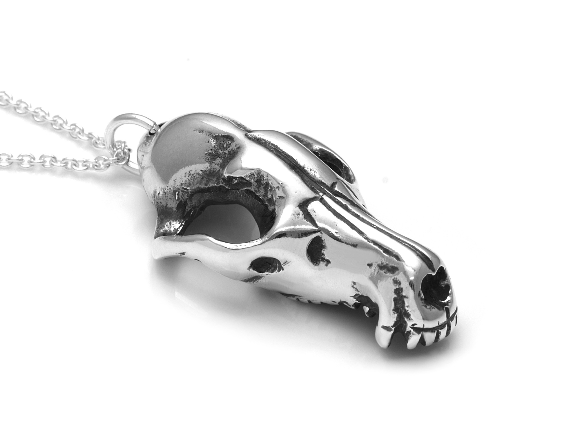 Rävskalle Halsband, Räv Döskalle Hänge, Djurskalle Smycke i Äkta Silver