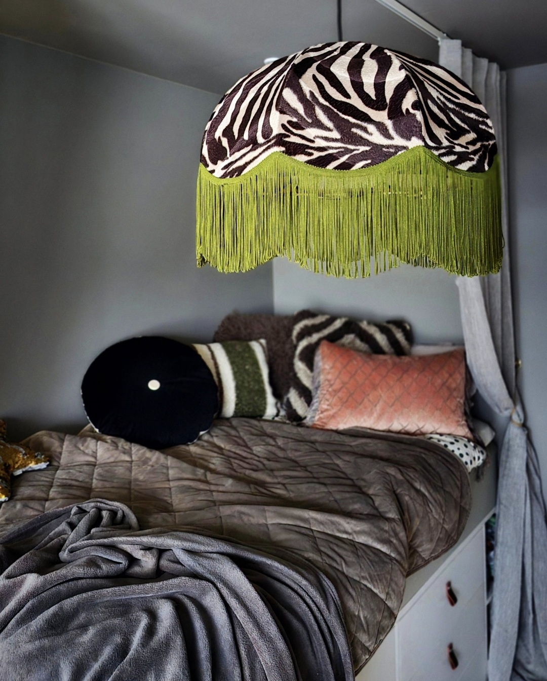 Taklampa Retro 50 - Zebra/Mossgrön frans - 3