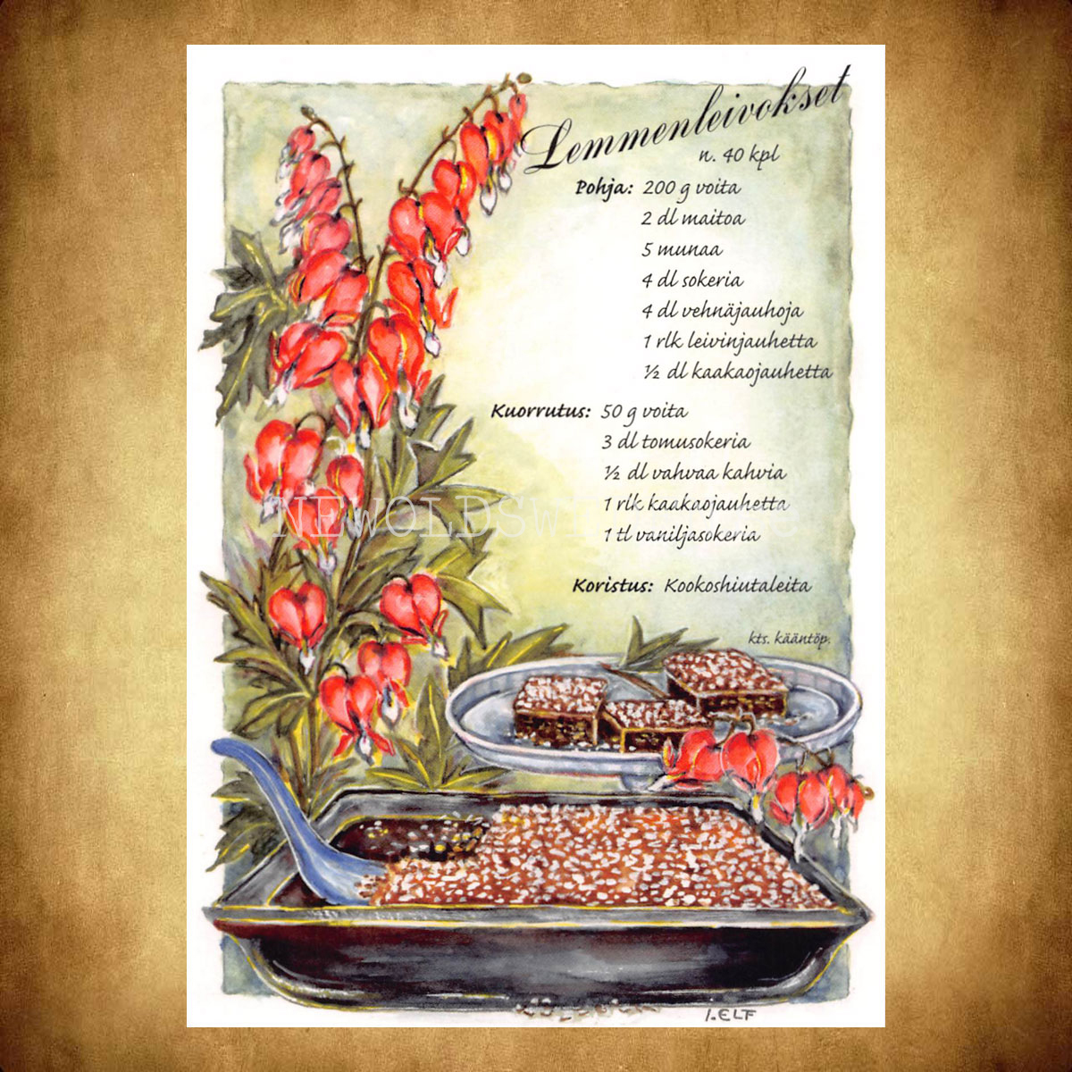 Lemmenleivokset Kärleks-Mums - Reseptipostikortti  - Receptvykort - Ingrid Elf - 962 - 3