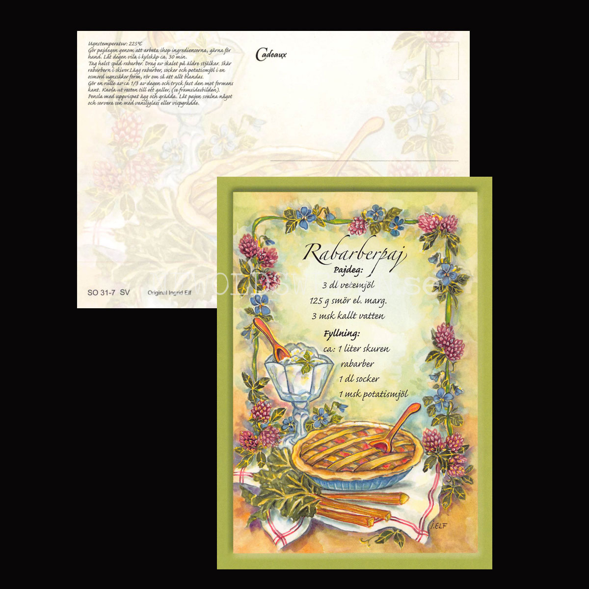 Rabarberpaj - Receptvykort - Ingrid Elf - 962 - 3