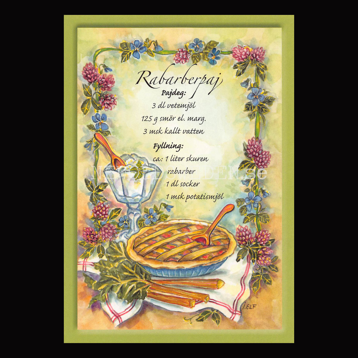 Rabarberpaj - Receptvykort - Ingrid Elf - 962