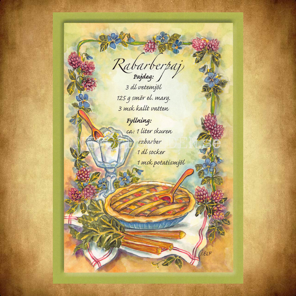 Rabarberpaj - Receptvykort - Ingrid Elf - 962 - 2