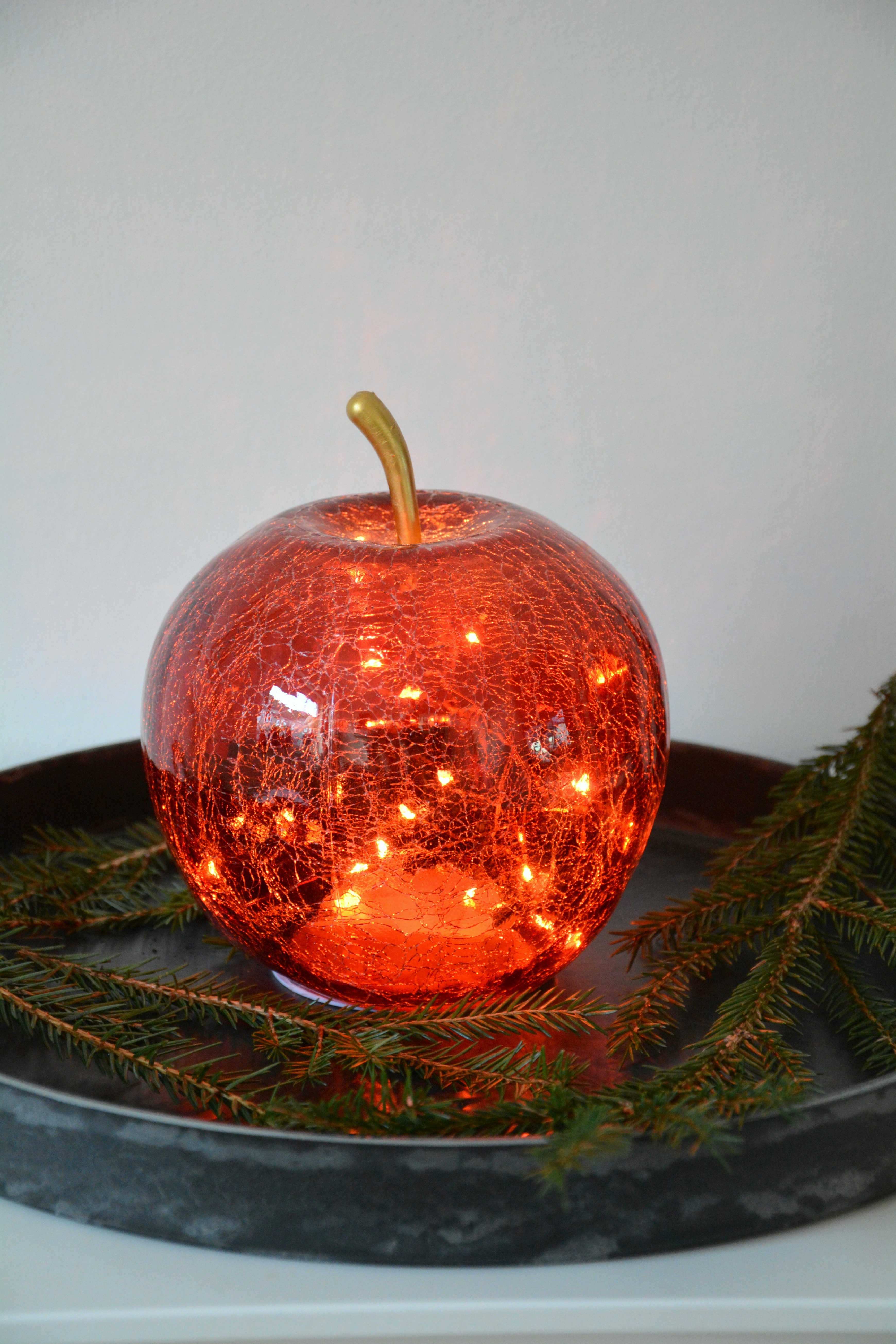 Äpple i glas röd med LED- belysning och timer L. Glasäpple - 3