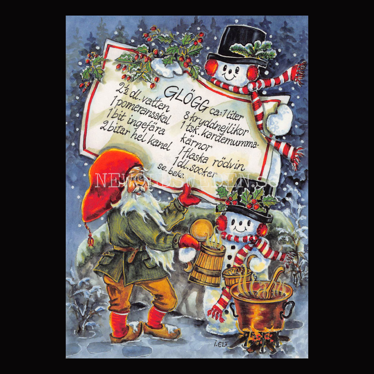 Glögg - Julkort Receptvykort - Ingrid Elf - 960