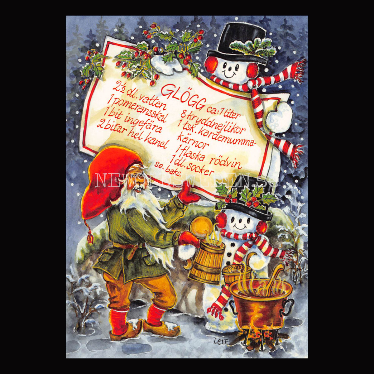 Glögg - Julkort Receptvykort - Ingrid Elf - 960