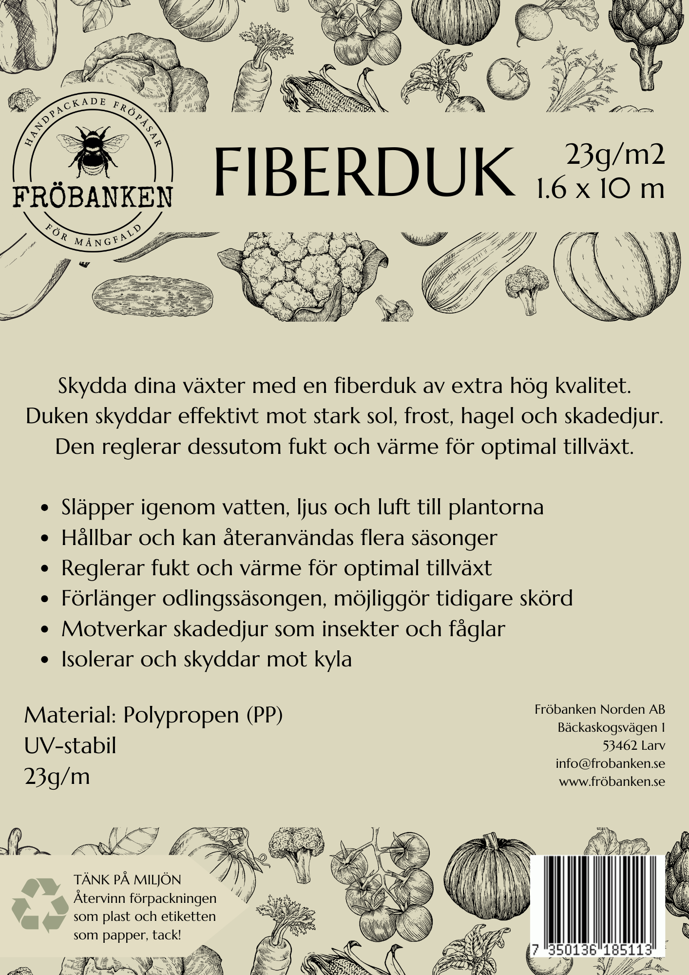 Fiberduk - 23g/kvm - 1,6x10m - 4