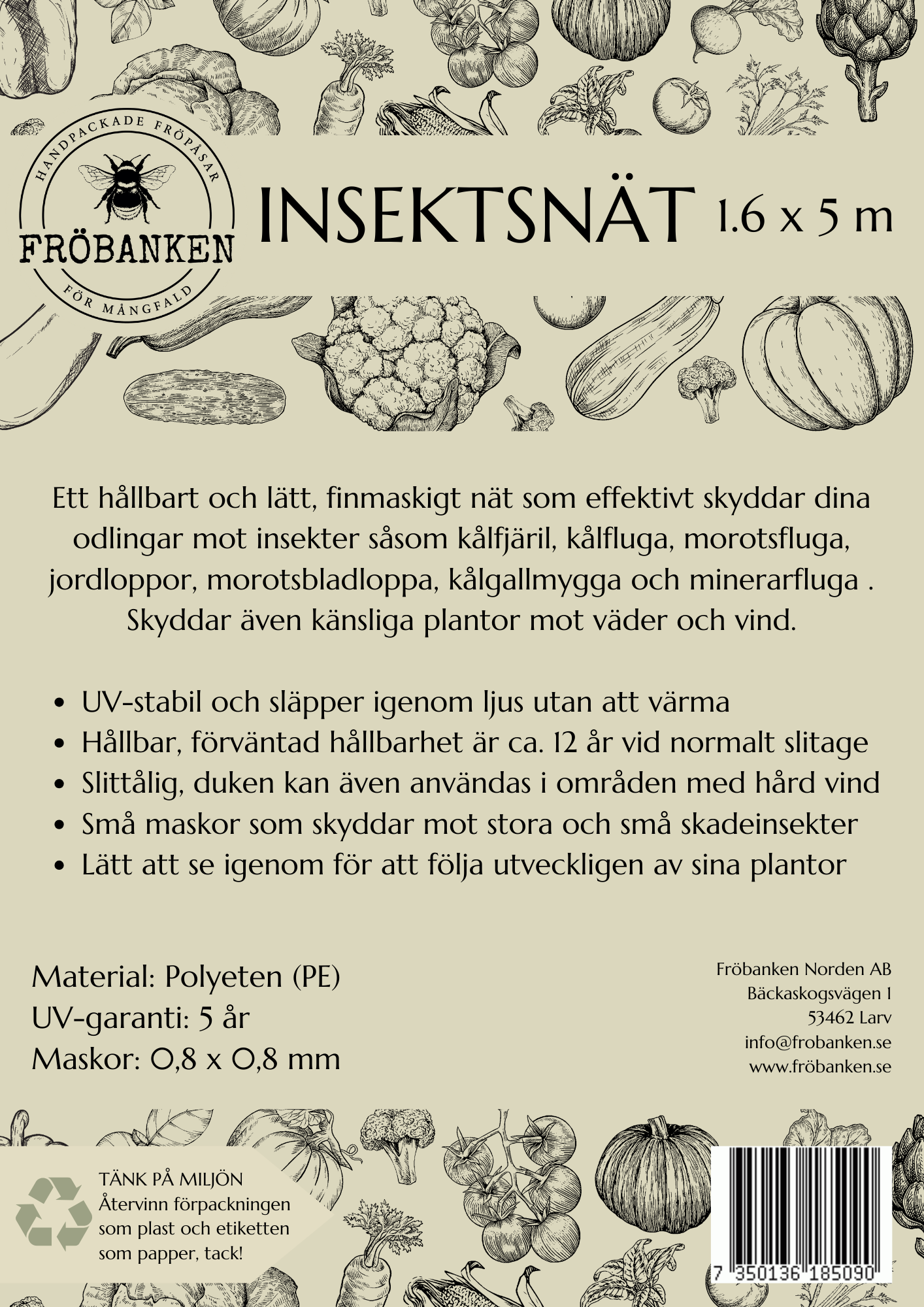 Kålnät - Insektsnät - 1,6x5 m - Yrkesodlarkvalitet - 6