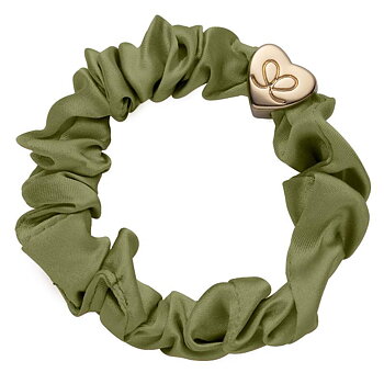 By Eloise London Gold heart scrunchie olive green