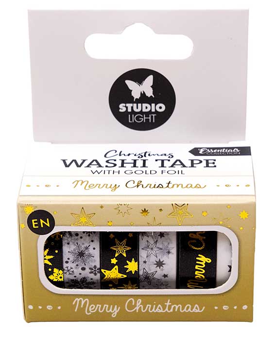 Studio Light Washi Tape Black/White  Gold Christmas Essentials EN (6 pc)