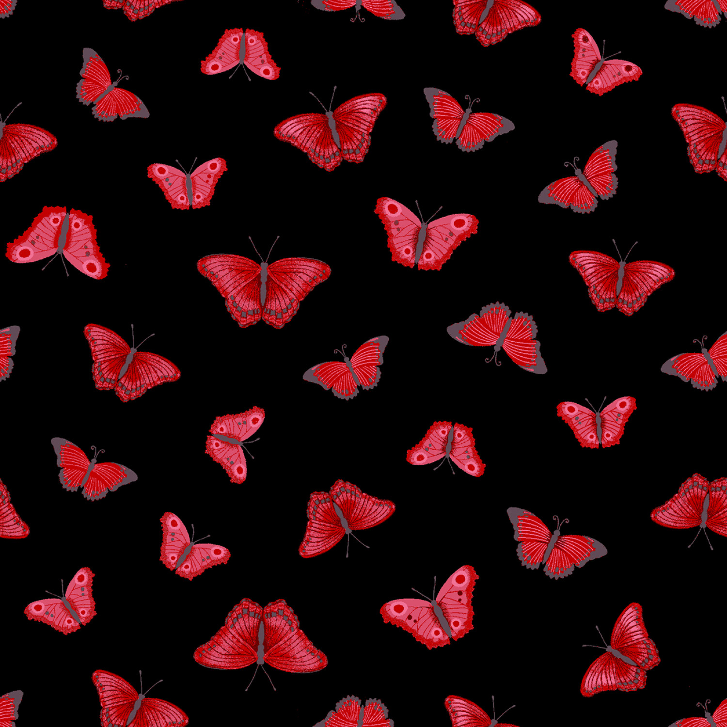 Fjärilar - Black- Red Butterflies Tossed