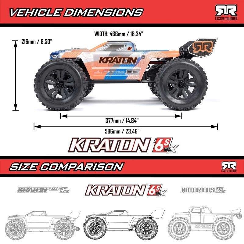 ARRMA 1/8 KRATON 6S V6 4X4 BLX Brushless Speed Monster Truck RTR, Blue/Orange - 21