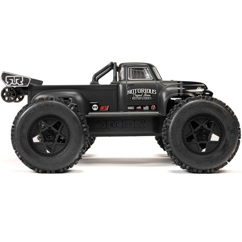 ARRMA 1/8 NOTORIOUS 6S V6 4X4 BLX Brushless Stunt Truck RTR, Black - 11