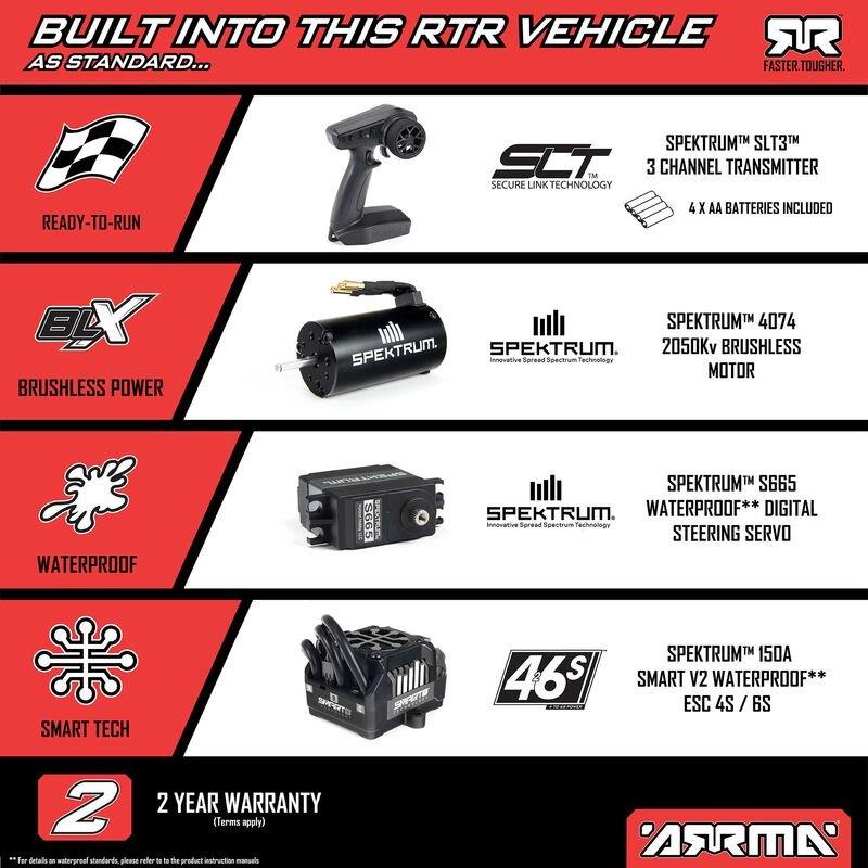 ARRMA 1/8 NOTORIOUS 6S V6 4X4 BLX Brushless Stunt Truck RTR, Black - 25