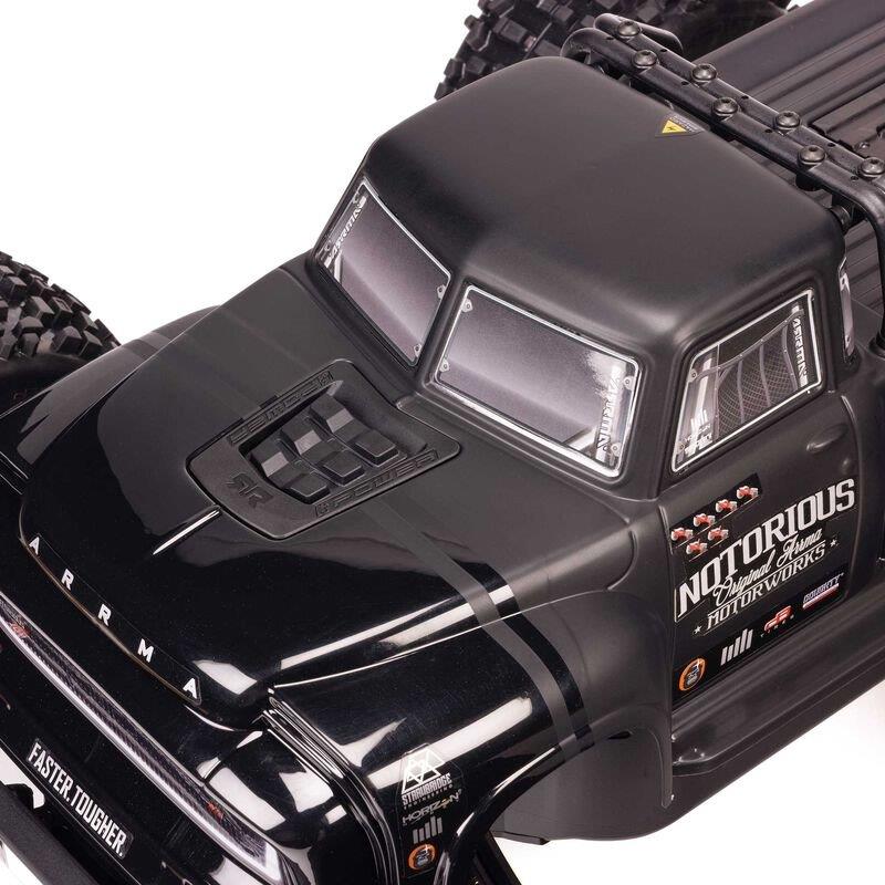 ARRMA 1/8 NOTORIOUS 6S V6 4X4 BLX Brushless Stunt Truck RTR, Black - 18