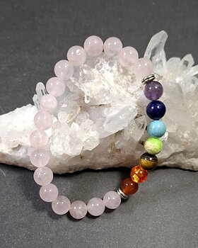 Rosenkvarts Armband med Chakra Pärlor