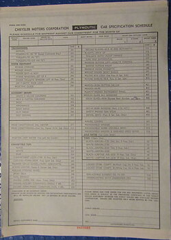1960 Plymouth Order Form