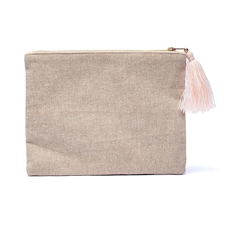 Sammetspåse med dragkedja beige/guld med livets blomst - 2