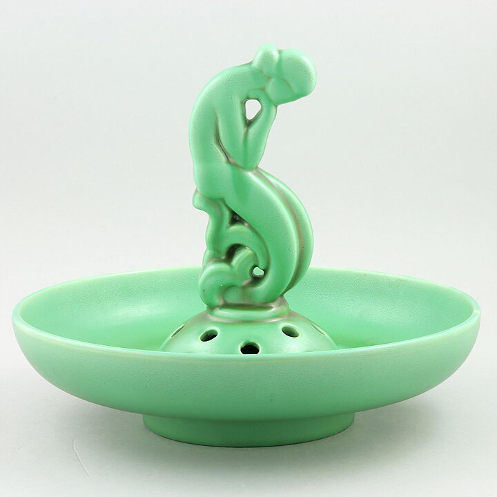 Arthur Percy (1930s) Green Flower Arrangement Bowl with Woman Motif 25 cm
