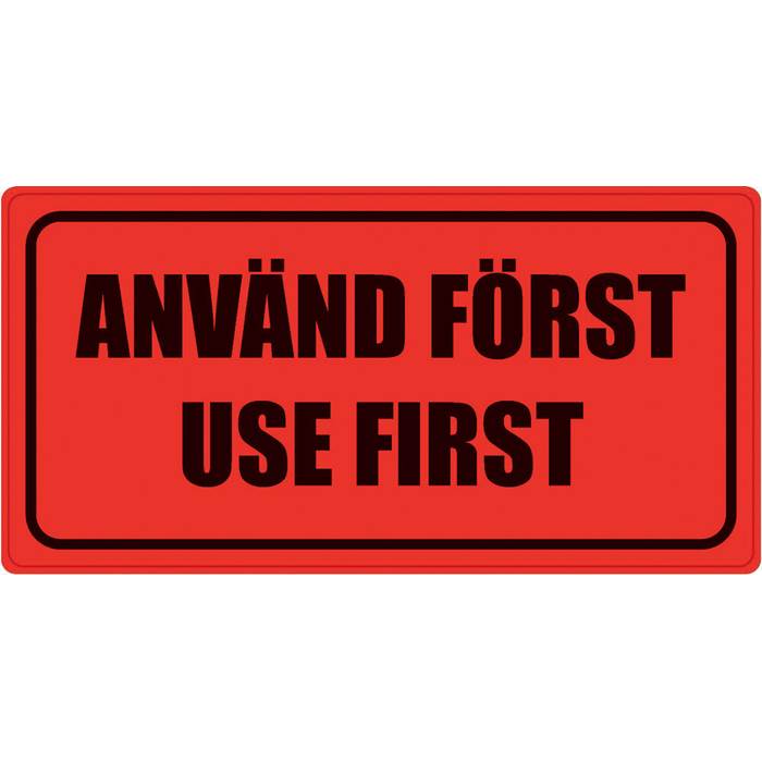 Varningsetikett Använd Först