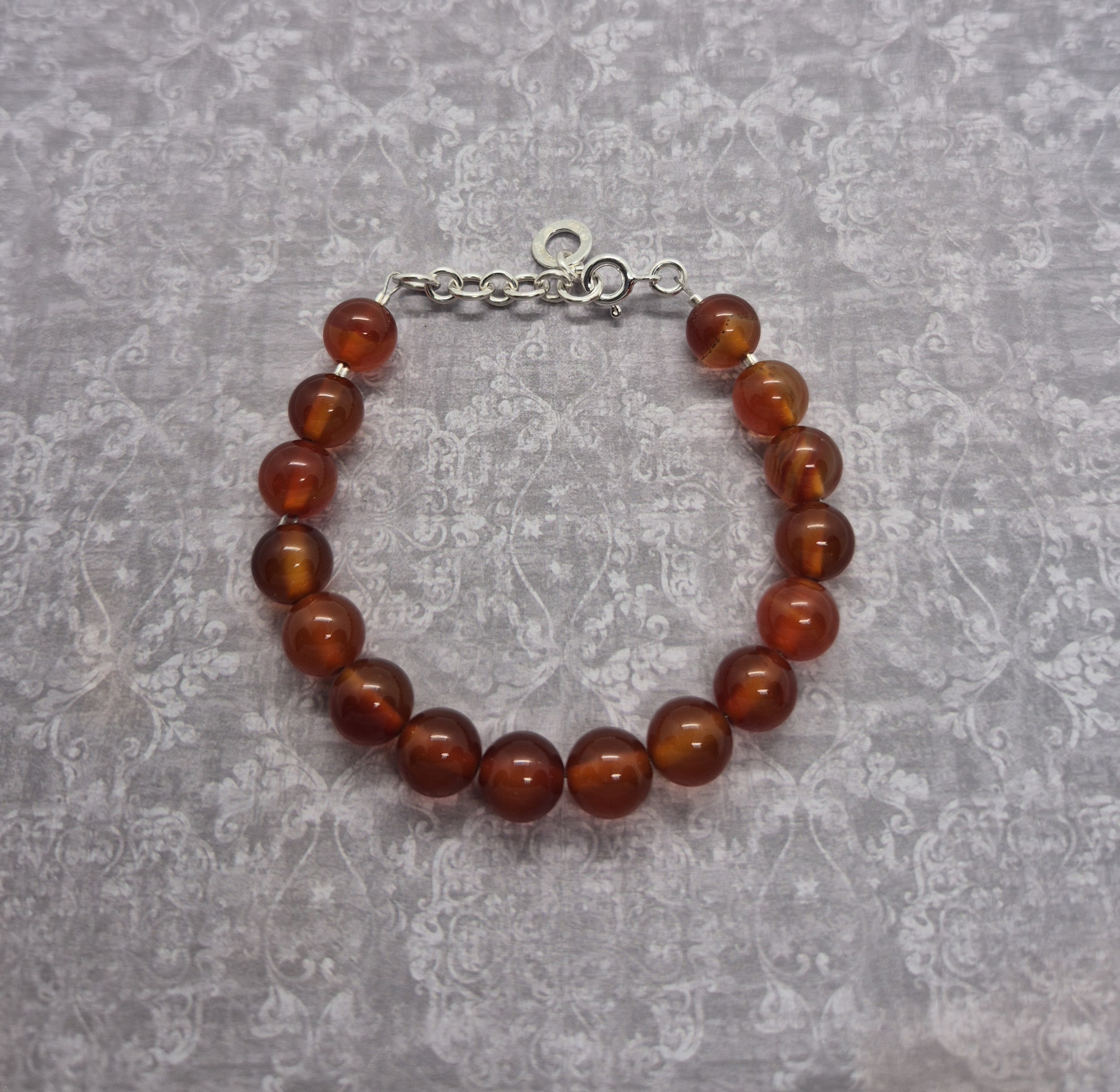 Armband, Karneol 8 mm - 925 Sterling Silver