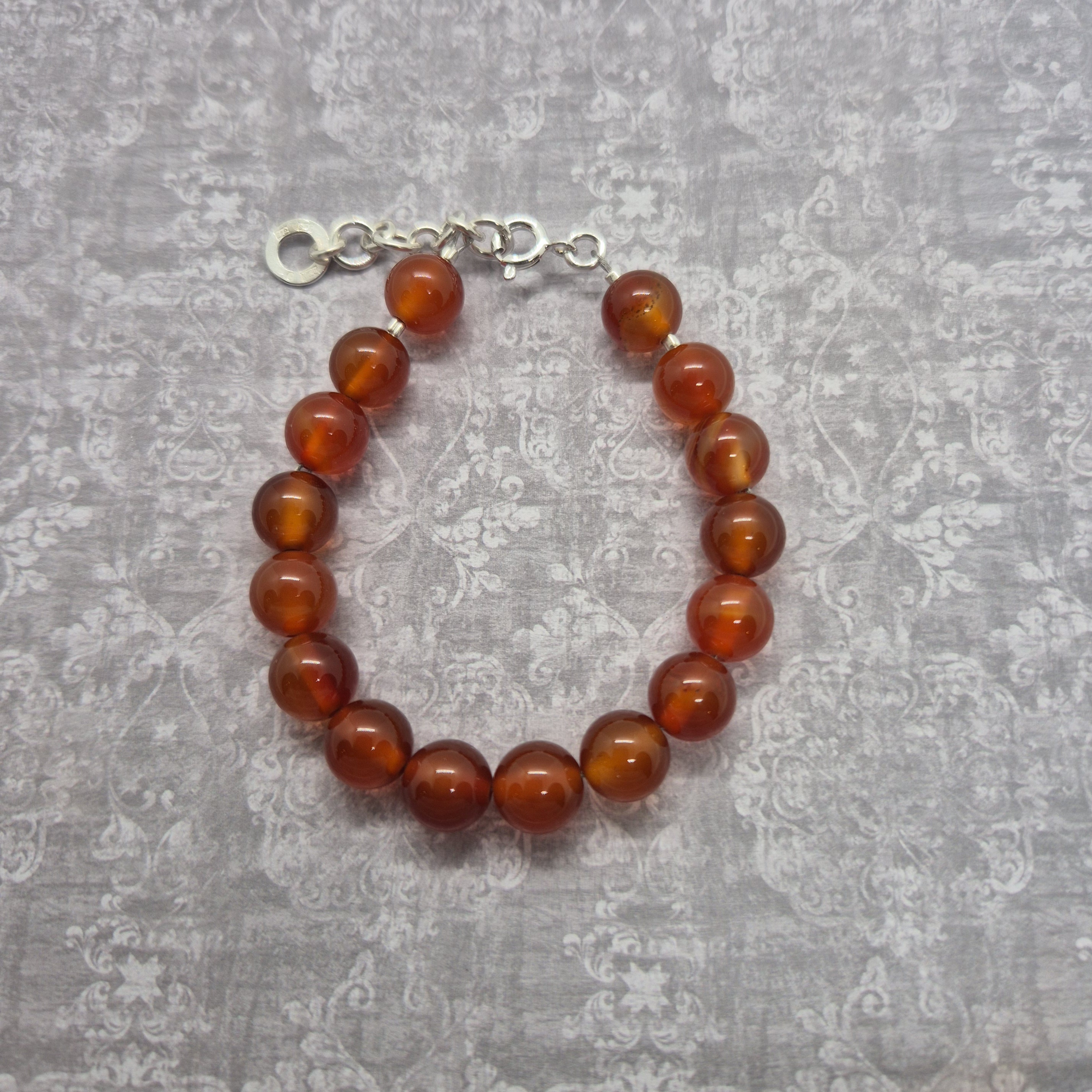 Armband, Karneol 8 mm - 925 Sterling Silver