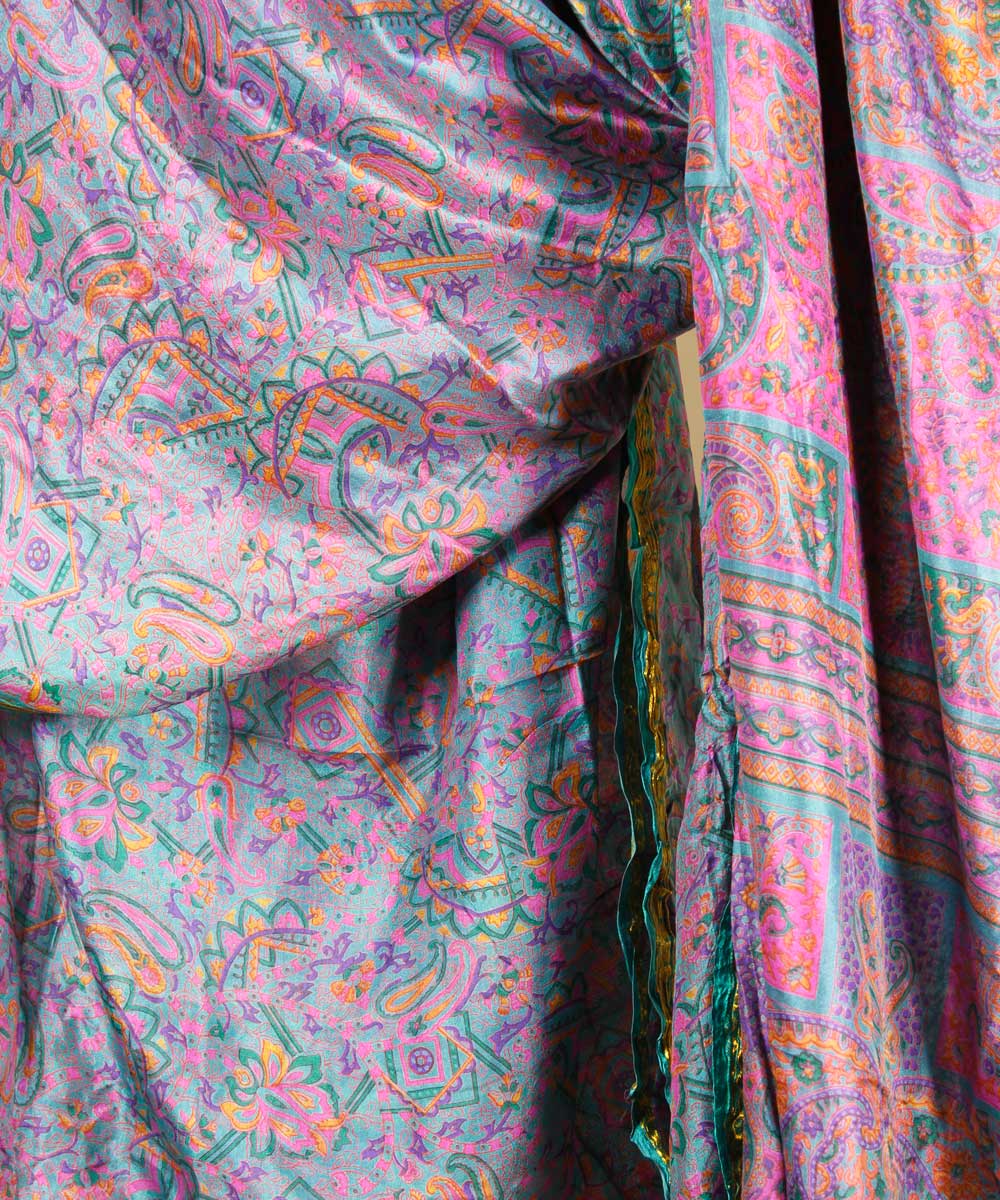 Turkos-Cerise SidenSari  - 2