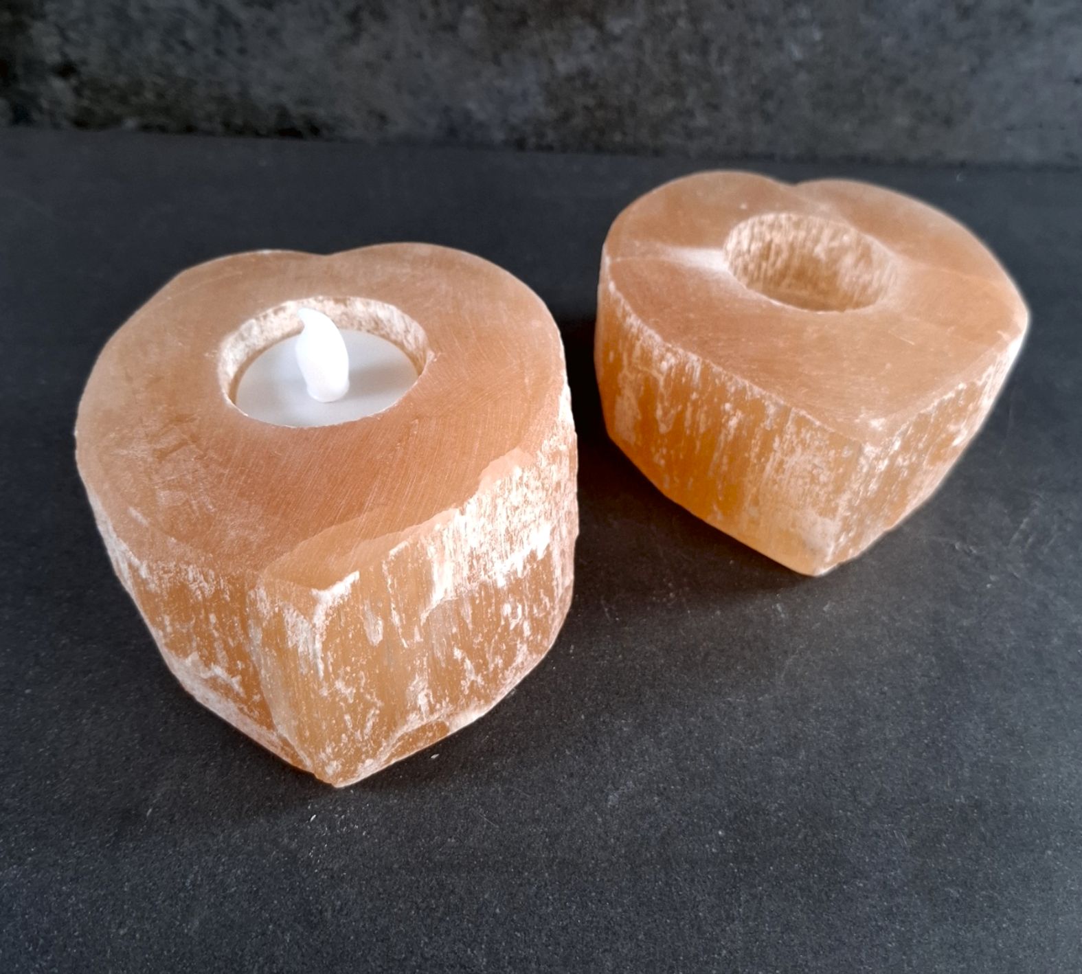 Rosa / Orange Selenit ljuslykta - Hjärta - 10cm - 3